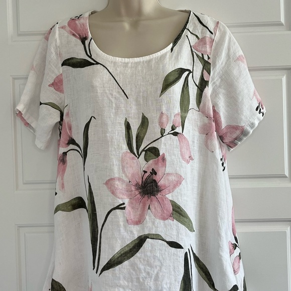 Lungo L’arno Revolve Made in Italy 100% Linen Floral MIDI Short Sleeve Dress M - Picture 2 of 14